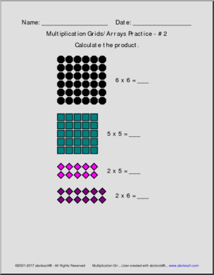 Multiplication Grids/Arrays Practice Pack