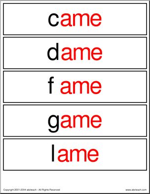 “ame” words’ Word Wall