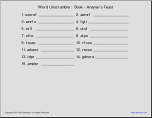 Book – Ananse’s Feast Unscramble the Words