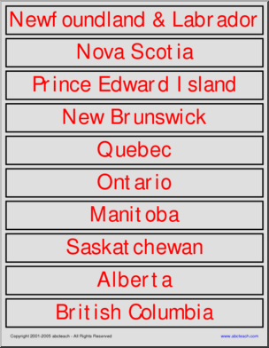 Word Wall:  Canadian Provinces and Territories