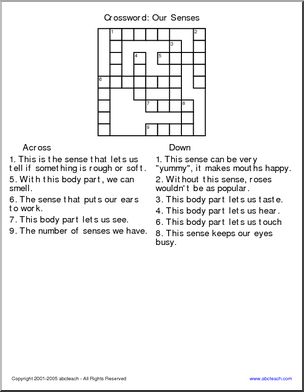 Crossword: Our Senses (elementary)