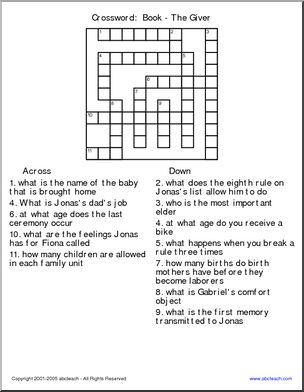 Book – The Giver Crossword
