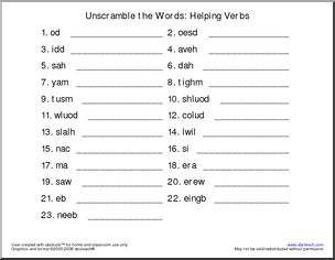 Helping Verbs (elem/ upper elem) Unscramble the Words