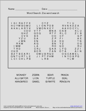 Word Search: Zoo word search