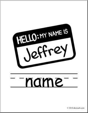 Clip Art: Basic Words: Name B&W Labeled