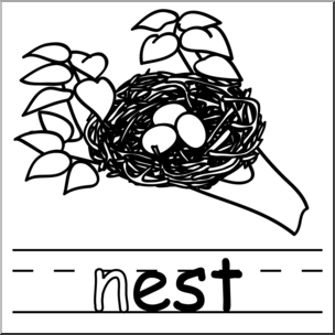 Clip Art: Basic Words: -est Phonics: Nest B&W