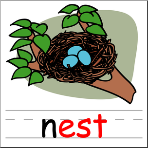 Clip Art: Basic Words: -est Phonics: Nest Color