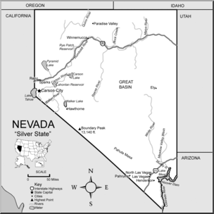 Clip Art: US State Maps: Nevada Grayscale Detailed