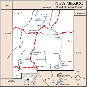 Clip Art: US State Maps: New Mexico Color Detailed