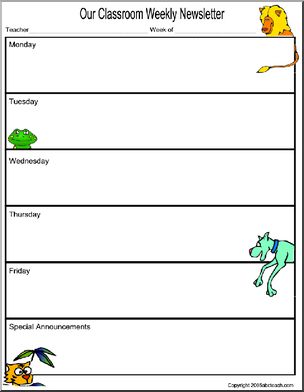 Classroom Newsletter Forms:  Animal Theme – (color version 2)