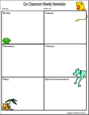 Classroom Newsletter Forms:  Animal Theme – (color version 1)