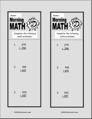3-Digit Addition Morning Math