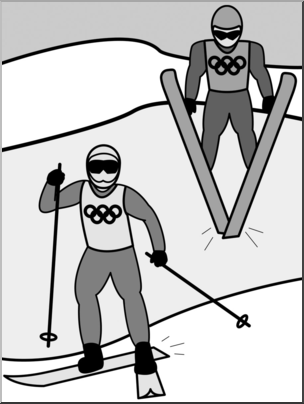 Clip Art: Winter Olympics: Nordic Combined Grayscale