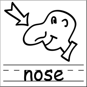 Clip Art: Basic Words: Nose B&W Labeled