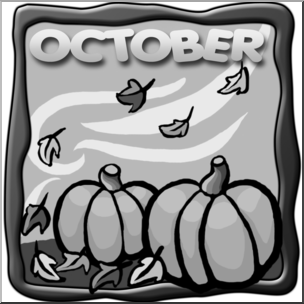 Clip Art: Month Graphic: October Grayscale