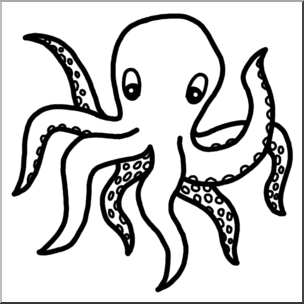 Clip Art: Cartoon Octopus 2 B&W
