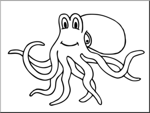 Clip Art: Cartoon Octopus 1 B&W