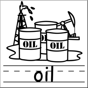 Clip Art: Basic Words: Oil B&W Labeled