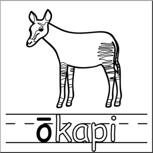 Clip Art: Basic Words: “O” Long Sound: Okapi B&W