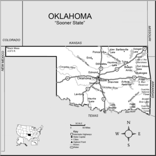 Clip Art: US State Maps: Oklahoma Grayscale Detailed