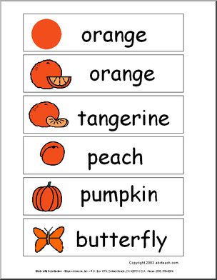 Word Wall:  The Color Orange (pictures)