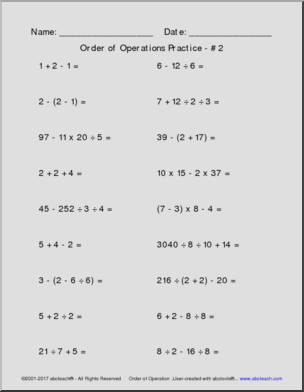 Order of Operations Practice Pack