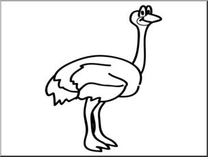 Clip Art: Basic Words: Ostrich B&W Unlabeled