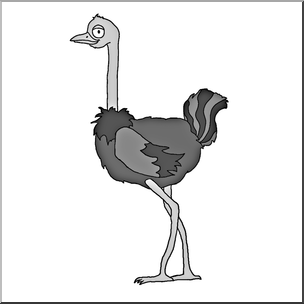 Clip Art: Cartoon Ostrich Grayscale