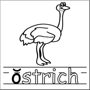 Clip Art: Basic Words: “O” Short Sound Phonics: Ostrich B&W