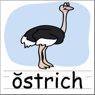 Clip Art: Basic Words: Ostrich Color Labeled