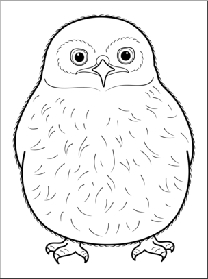 Clip Art: Baby Animals: Owl Owlet B&W
