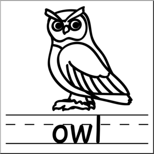 Clip Art: Basic Words: Owl B&W Labeled