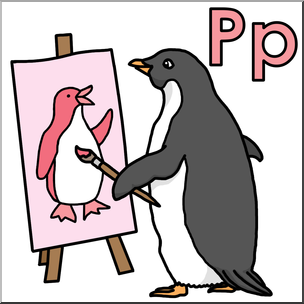 Clip Art: Alphabet Animals: P – Penguin Paints a Picture Color
