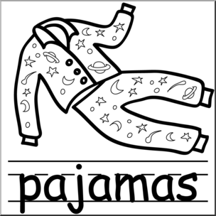 Clip Art: Basic Words: Pajamas B&W Labeled
