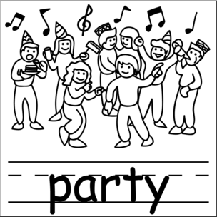 Clip Art: Basic Words: Party B&W Labeled