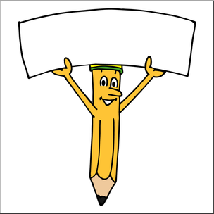 Clip Art: Cartoon Pencil w/ Blank Sign Color