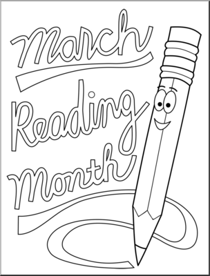 Clip Art: Cute Pencil Reading Month B&W