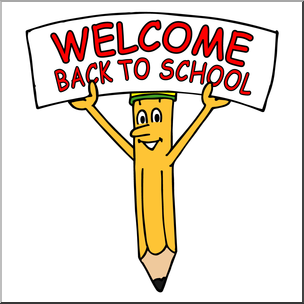 Clip Art: Cartoon Pencil w/ Welcome Back To School Sign Color – Abcteach