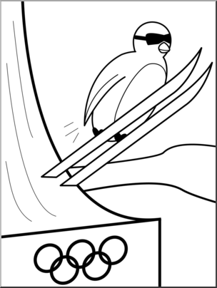 Clip Art: Cartoon Olympics: Penguin Ski Jumping B&W