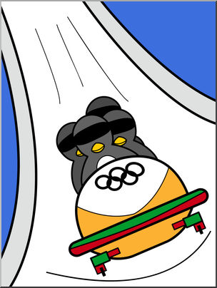 Clip Art: Cartoon Olympics: Penguin Bob Sleigh Color