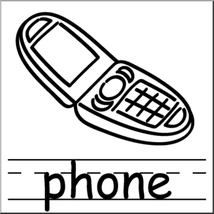 Clip Art: Basic Words: Phone B&W Labeled