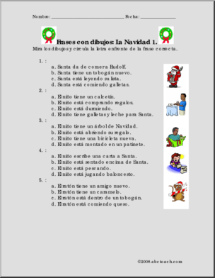 Spanish: Frases con dibujos: La Navidad 1 (elementaria).