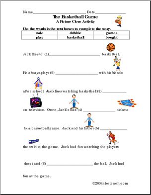 Picture Cloze – Basketball (elem)’ Worksheet