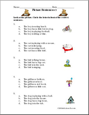 Picture Sentences – 1 (primary) Worksheet