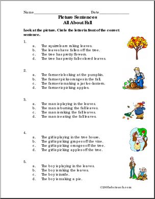 Picture Sentences – Fall 1 (primary) Worksheet