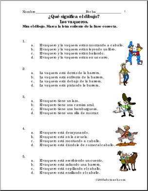 Spanish: Frases con dibujos – Los vaqueros.