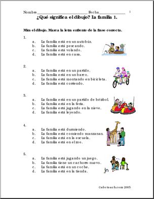 Spanish: Frases con dibujos – La familia en color.