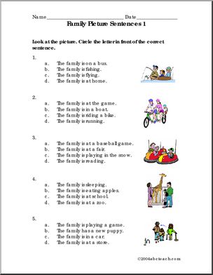 Picture Sentences – Family 1 (primary) Worksheet