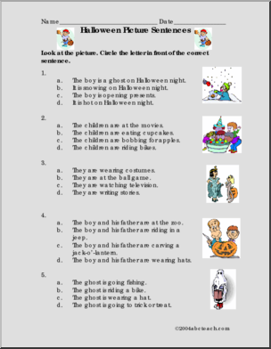 Worksheet: Picture Sentences – Halloween (primary)