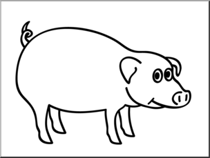 Clip Art: Basic Words: Pig B&W Unlabeled